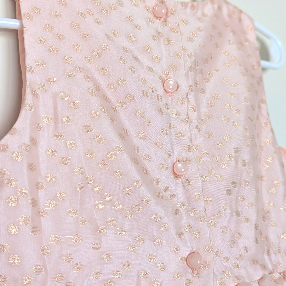 Janie and Jack Pleated Pink Peach Dress with Gold Embroidered Dots - Size 4T - Picture 4 of 10